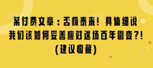 某付费文章：否极泰来! 具体细说 我们该如何妥善应对这场百年剧变!(建议收藏)-搞个副业