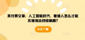 某付费文章：人工智能时代，普通人怎么才能不被淘汰持续躺赢?-搞个副业