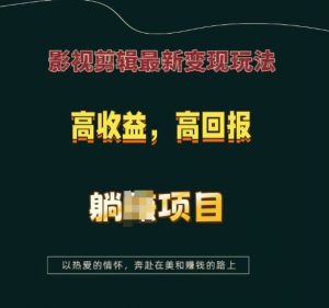 影视剪辑最新变现玩法，高收益，高回报，躺Z项目【揭秘】-搞个副业