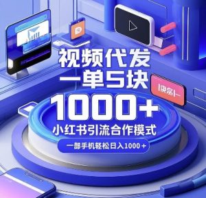 视频代发，一单5块，小红书引流合作模式，一部手机轻松日入多张【揭秘】-搞个副业