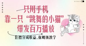 只用手机靠一只“跳舞的小猫”爆发百万播放，狂撸分成收益，保姆级教学-搞个副业