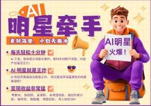 AI明星牵手，每天十分钟，带货、素材、分成都非常猛，发布就爆，月入过W，小白无脑冲-搞个副业