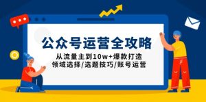 公众号运营全攻略：从流量主到10w+爆款打造，领域选择/选题技巧/账号运营-搞个副业