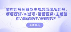 带你起号运营型主播培训课AI起号，底层逻辑/ai起号/运营晋级/主播进阶/基础操作/剪辑技巧-搞个副业