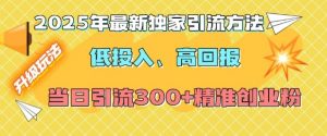 2025年最新独家引流方法，低投入高回报？当日引流300+精准创业粉-搞个副业