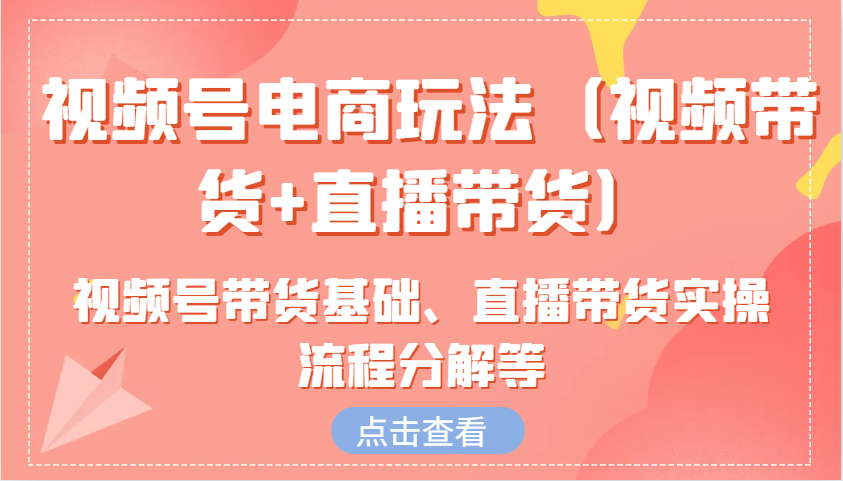 视频号电商玩法(视频带货+直播带货)含视频号带货基础、直播带货实操流程分解等-搞个副业