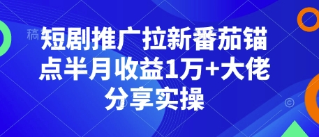 短剧推广拉新番茄锚点半月收益1万+大佬分享实操-搞个副业