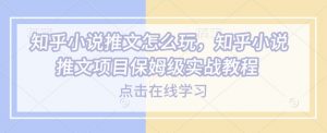 知乎小说推文怎么玩，知乎小说推文项目保姆级实战教程-搞个副业