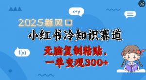2025新风口，小红书冷知识赛道，无脑复制粘贴，一单变现300+-搞个副业