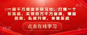 一品千万操盘手研习社，打爆一个引流品，实现百万千万业绩，爆品裂变，私域升单，发售实战-搞个副业