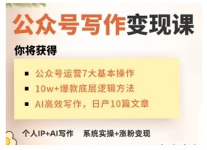 AI公众号写作变现课，手把手实操演示，从0到1做一个小而美的会赚钱的IP号-搞个副业