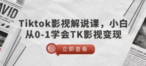 TikTok影视解说课，小白从0-1学会TK影视变现-搞个副业