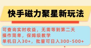 快手磁力新玩法，可查询实时收益，单机30+，批量可日入3到5张【揭秘】-搞个副业