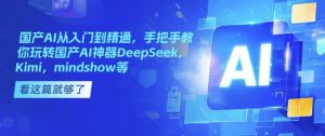 国产AI从入门到精通，手把手教你玩转国产AI神器DeepSeek，Kimi，mindshow等-搞个副业
