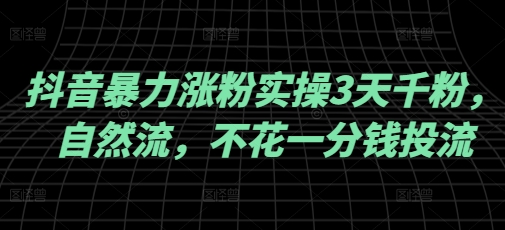 抖音暴力涨粉实操3天千粉，自然流，不花一分钱投流，实操经验分享-搞个副业