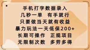 手机打字数据录入，几秒一单，有手就行，只要做当天就有收益，暴力玩法一天低保2张-搞个副业