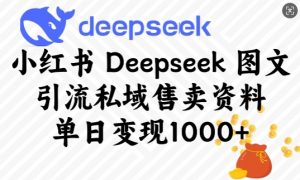 小红书Deepseek图文引流私域售卖资料，单日变现多张-搞个副业