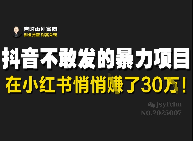 抖音不敢发的暴利项目，在小红书悄悄挣了30W-搞个副业