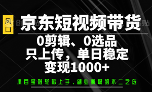 京东短视频带货，0剪辑，0选品，只上传，单日稳定变现1000+-搞个副业