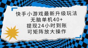 快手小游戏最新版升级玩法，新风口，无脑单机日入40+，可批量放大，小...-搞个副业