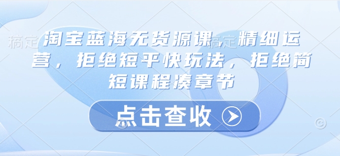 淘宝蓝海无货源课，精细运营，拒绝短平快玩法，拒绝简短课程凑章节-搞个副业