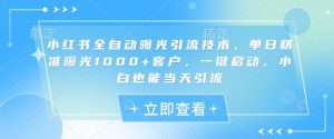 小红书全自动曝光引流技术，单日精准曝光1000+客户，一键启动，小白也能当天引流【揭秘】-搞个副业