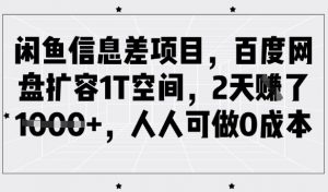 闲鱼信息差项目，百度网盘扩容1T空间，2天收益1k+，人人可做0成本-搞个副业