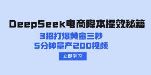 DeepSeek电商降本提效秘籍：3招打爆黄金三秒，5分钟量产200视频-搞个副业