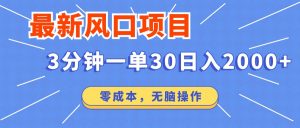 最新短剧项目操作，3分钟一单30。日入2000左右，零成本，无脑操作。-搞个副业