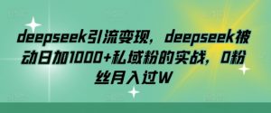 deepseek引流变现，deepseek被动日加1000+私域粉的实战，0粉丝月入过W-搞个副业