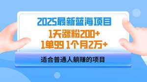 2025蓝海项目 1天涨粉200+ 1单99 1个月2万+-搞个副业