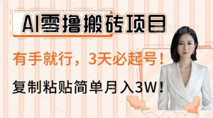 AI零撸搬砖项目玩法，有手就行，3天必起号，复制粘贴简单月入3W！-搞个副业