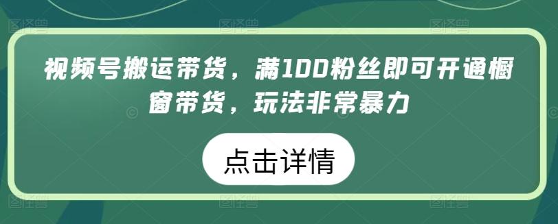 视频号搬运带货，满100粉丝即可开通橱窗带货，玩法非常暴力【揭秘】-搞个副业