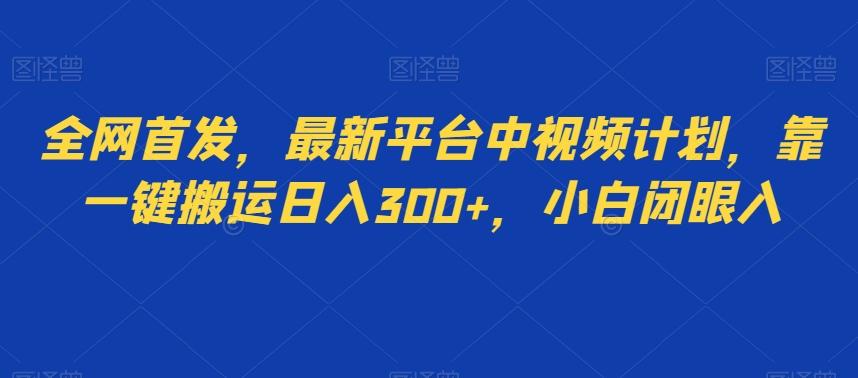 全网首发，最新平台中视频计划，靠一键搬运日入300+，小白闭眼入-搞个副业