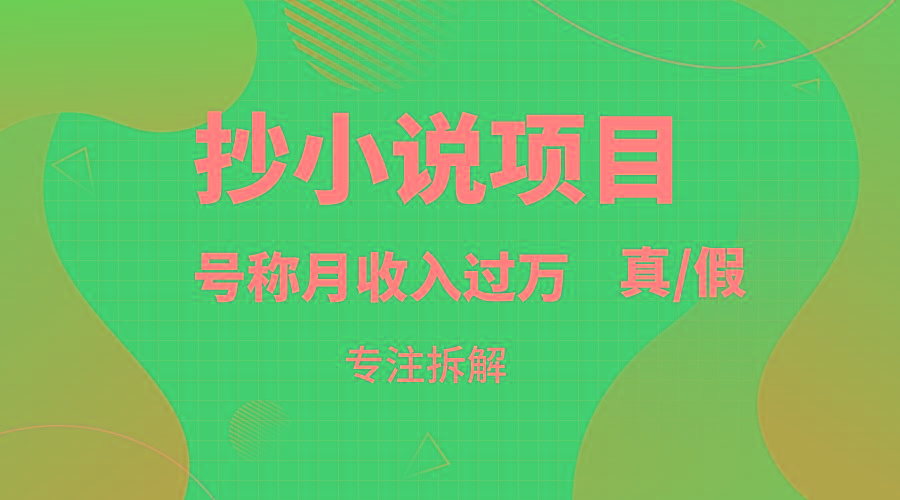 抄小说项目，号称月入过万，到底是否真实，能不能做，详细拆解-搞个副业