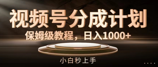 视频号分成计划保姆级教程，日入1K，小白秒上手【揭秘】-搞个副业