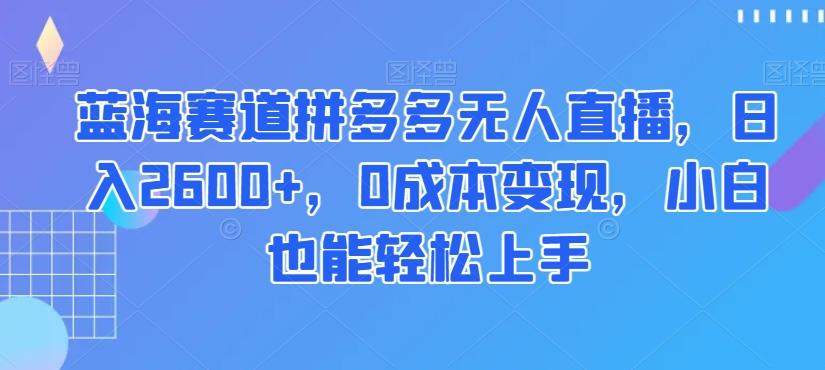蓝海赛道拼多多无人直播，日入2600+，0成本变现，小白也能轻松上手【揭秘】-搞个副业