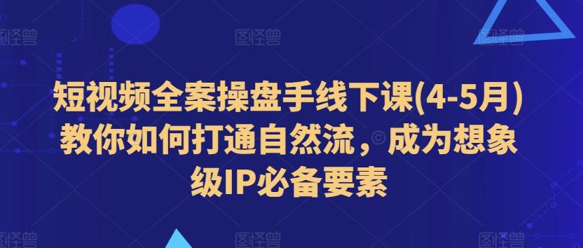短视频全案操盘手线下课(4-5月)教你如何打通自然流，成为想象级IP必备要素-搞个副业