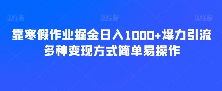 靠寒假作业掘金日入1000+爆力引流多种变现方式简单易操作-搞个副业