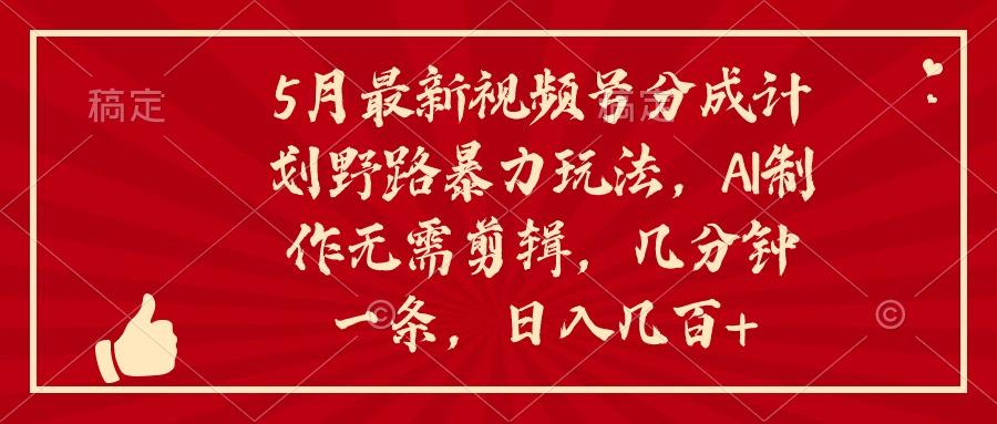 5月最新视频号分成计划野路暴力玩法，ai制作，无需剪辑。几分钟一条，…-搞个副业
