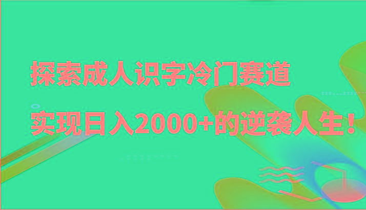 探索成人识字冷门赛道，实现日入2000+的逆袭人生！-搞个副业