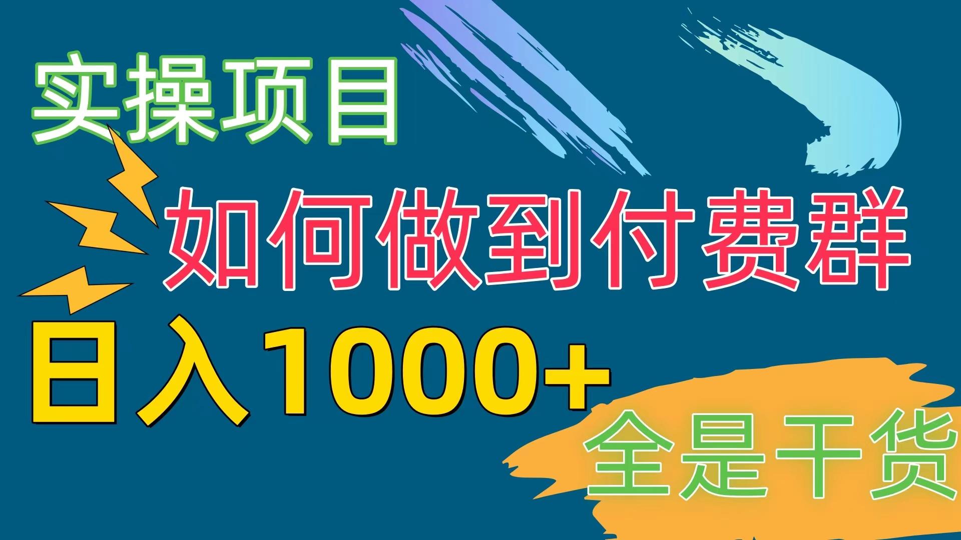 [实操项目]付费群赛道，日入1000+-搞个副业