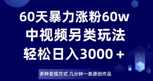 60天暴力涨粉60W，中视频另类玩法，日入3000＋，几分钟一条原创作品多种变现方式-搞个副业