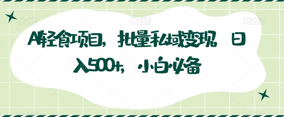 AI轻食项目，批量私域变现，日入500+，小白必备-搞个副业