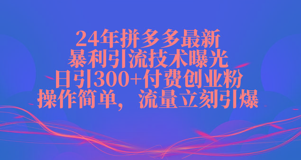 24年拼多多最新暴利引流技术曝光，日引300+付费创业粉，操作简单，流量…-搞个副业
