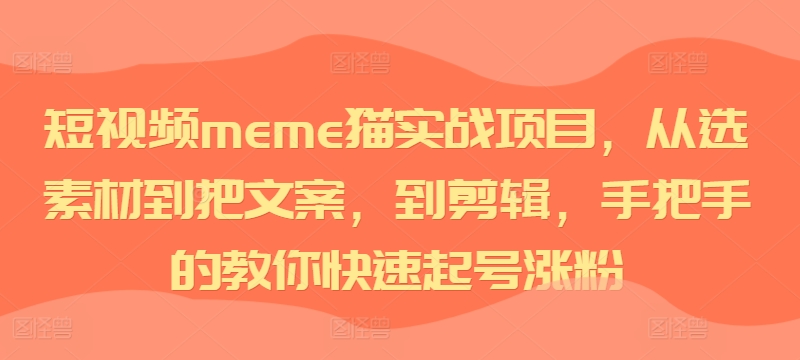 短视频meme猫实战项目，从选素材到把文案，到剪辑，手把手的教你快速起号涨粉-搞个副业