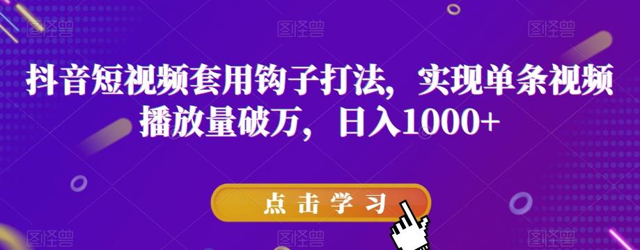 抖音短视频套用钩子打法，实现单条视频播放量破万，日入1000+【揭秘】-搞个副业