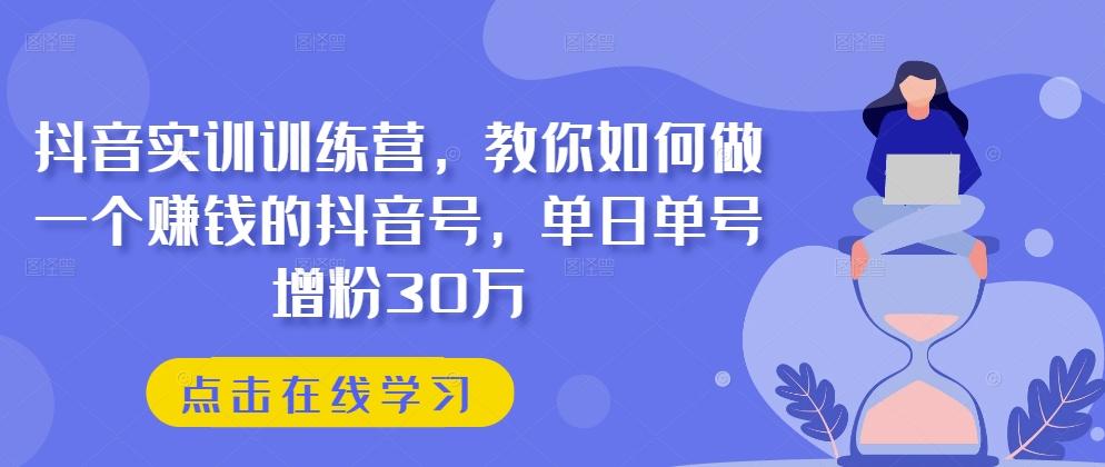 抖音实训训练营，教你如何做一个赚钱的抖音号，单日单号增粉30万-搞个副业