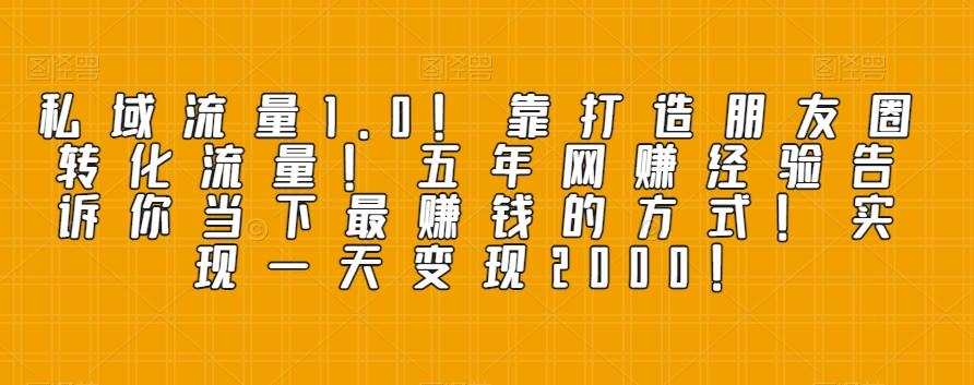 私域流量1.0！靠打造朋友圈转化流量！五年网赚经验告诉你当下最赚钱的方式！实现一天变现2000！-搞个副业