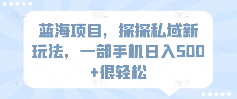 蓝海项目，探探私域新玩法，一部手机日入500+很轻松【揭秘】-搞个副业